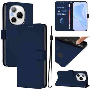 For Honor Power 5G Skin Feel Solid Color Leather Phone Case with Lanyard(Navy Blue)