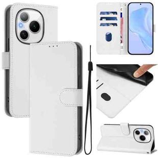 For Honor Power 5G Skin Feel Solid Color Leather Phone Case with Lanyard(White)