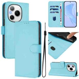 For Honor Power 5G Skin Feel Solid Color Leather Phone Case with Lanyard(Sky Blue)