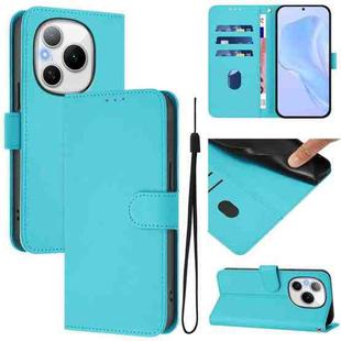 For Honor Power 5G Skin Feel Solid Color Leather Phone Case with Lanyard(Lake Blue)