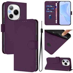 For Honor Power 5G Skin Feel Solid Color Leather Phone Case with Lanyard(Violet)
