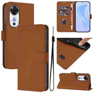 For Honor Play 60 5G Skin Feel Solid Color Leather Phone Case with Lanyard(Brown)