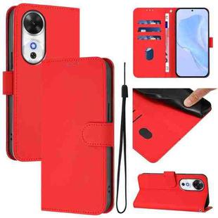 For Honor Play 60 5G Skin Feel Solid Color Leather Phone Case with Lanyard(Red)