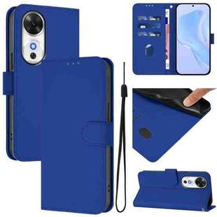 For Honor Play 60 5G Skin Feel Solid Color Leather Phone Case with Lanyard(Dark Blue)