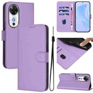 For Honor Play 60 5G Skin Feel Solid Color Leather Phone Case with Lanyard(Lavender Purple)