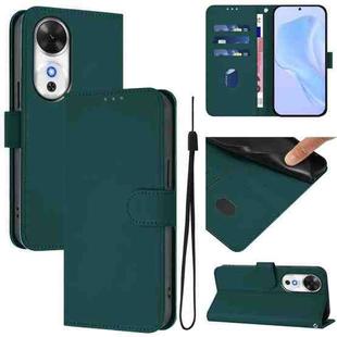 For Honor Play 60 5G Skin Feel Solid Color Leather Phone Case with Lanyard(Dark Green)