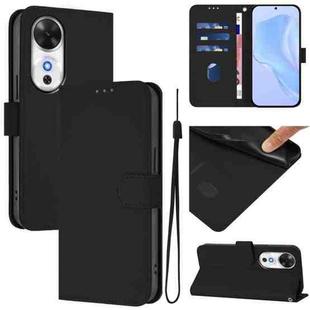 For Honor Play 60 5G Skin Feel Solid Color Leather Phone Case with Lanyard(Black)