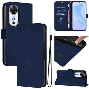 For Honor Play 60 5G Skin Feel Solid Color Leather Phone Case with Lanyard(Navy Blue)