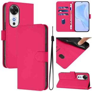 For Honor Play 60 5G Skin Feel Solid Color Leather Phone Case with Lanyard(Rose Red)