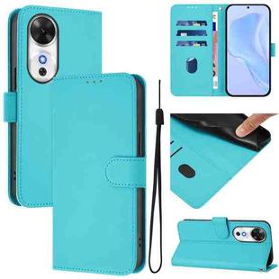 For Honor Play 60 5G Skin Feel Solid Color Leather Phone Case with Lanyard(Lake Blue)