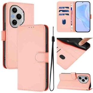For Honor 400 Pro Global 160.8mm Skin Feel Solid Color Leather Phone Case with Lanyard(Pink)
