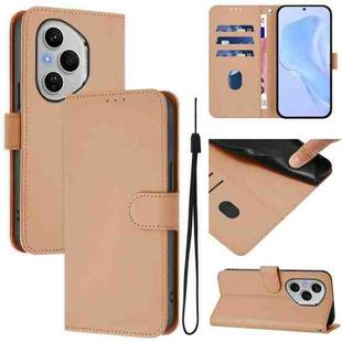 For Honor 400 Pro Global 160.8mm Skin Feel Solid Color Leather Phone Case with Lanyard(Nude)