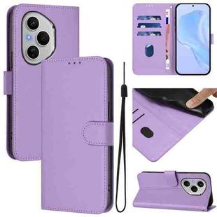 For Honor 400 Pro Global 160.8mm Skin Feel Solid Color Leather Phone Case with Lanyard(Lavender Purple)