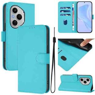 For Honor 400 Pro Global 160.8mm Skin Feel Solid Color Leather Phone Case with Lanyard(Lake Blue)