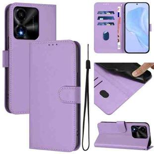 For Honor X5c Plus Skin Feel Solid Color Leather Phone Case with Lanyard(Lavender Purple)
