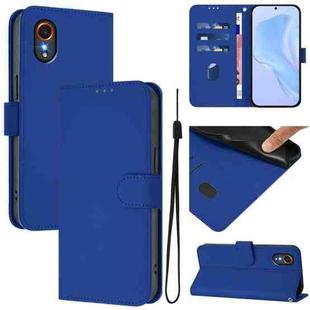 For Samsung Galaxy XCover 7 Skin Feel Solid Color Leather Phone Case with Lanyard(Dark Blue)