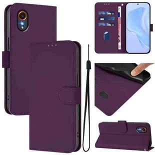 For Samsung Galaxy XCover 7 Skin Feel Solid Color Leather Phone Case with Lanyard(Violet)