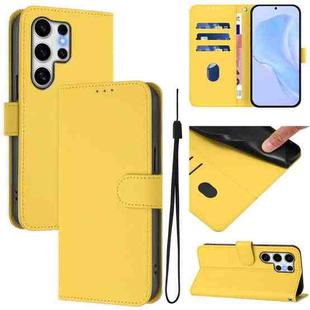 For Samsung Galaxy S25 Ultra 5G Skin Feel Solid Color Leather Phone Case with Lanyard(Lemon Yellow)