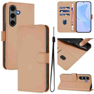 For Samsung Galaxy S25+ 5G Skin Feel Solid Color Leather Phone Case with Lanyard(Nude)