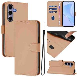 For Samsung Galaxy S25 5G Skin Feel Solid Color Leather Phone Case with Lanyard(Nude)