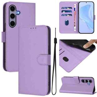 For Samsung Galaxy S25 5G Skin Feel Solid Color Leather Phone Case with Lanyard(Lavender Purple)