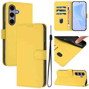 For Samsung Galaxy S25 5G Skin Feel Solid Color Leather Phone Case with Lanyard(Lemon Yellow)