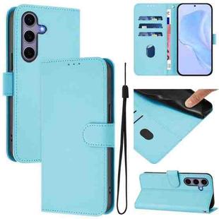 For Samsung Galaxy S25 5G Skin Feel Solid Color Leather Phone Case with Lanyard(Sky Blue)