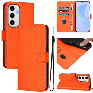 For Samsung Galaxy S24 FE 5G Skin Feel Solid Color Leather Phone Case with Lanyard(Orange)