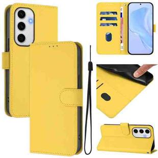 For Samsung Galaxy S24 FE 5G Skin Feel Solid Color Leather Phone Case with Lanyard(Lemon Yellow)