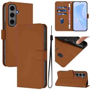 For Samsung Galaxy S24+ 5G Skin Feel Solid Color Leather Phone Case with Lanyard(Brown)