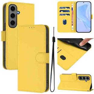 For Samsung Galaxy S24+ 5G Skin Feel Solid Color Leather Phone Case with Lanyard(Lemon Yellow)