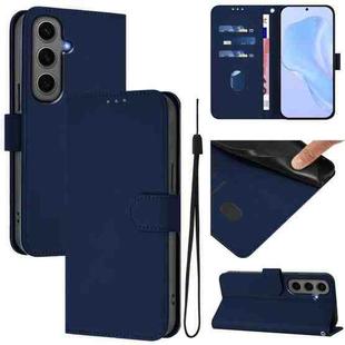 For Samsung Galaxy S24+ 5G Skin Feel Solid Color Leather Phone Case with Lanyard(Navy Blue)