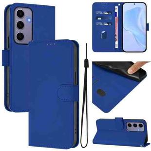 For Samsung Galaxy S24 5G Skin Feel Solid Color Leather Phone Case with Lanyard(Dark Blue)