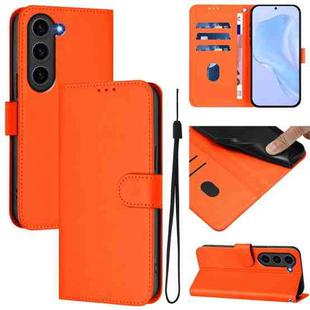 For Samsung Galaxy S23 FE 5G Skin Feel Solid Color Leather Phone Case with Lanyard(Orange)