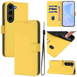 For Samsung Galaxy S23 FE 5G Skin Feel Solid Color Leather Phone Case with Lanyard(Lemon Yellow)