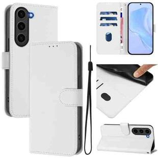 For Samsung Galaxy S23 FE 5G Skin Feel Solid Color Leather Phone Case with Lanyard(White)