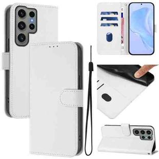 For Samsung Galaxy S23 Ultra 5G Skin Feel Solid Color Leather Phone Case with Lanyard(White)