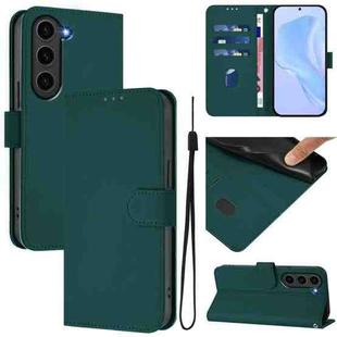 For Samsung Galaxy S23+ 5G Skin Feel Solid Color Leather Phone Case with Lanyard(Dark Green)