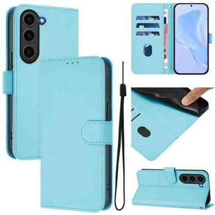 For Samsung Galaxy S23+ 5G Skin Feel Solid Color Leather Phone Case with Lanyard(Sky Blue)