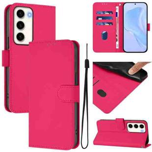 For Samsung Galaxy S23 5G Skin Feel Solid Color Leather Phone Case with Lanyard(Rose Red)