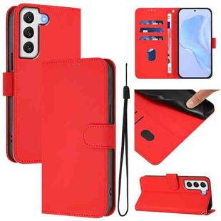 For Samsung Galaxy S22+ 5G Skin Feel Solid Color Leather Phone Case with Lanyard(Red)