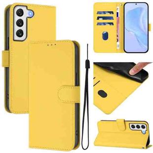 For Samsung Galaxy S22+ 5G Skin Feel Solid Color Leather Phone Case with Lanyard(Lemon Yellow)