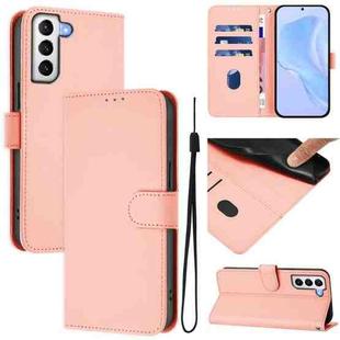 For Samsung Galaxy S21 5G Skin Feel Solid Color Leather Phone Case with Lanyard(Pink)