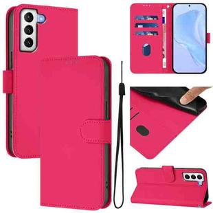 For Samsung Galaxy S21 5G Skin Feel Solid Color Leather Phone Case with Lanyard(Rose Red)