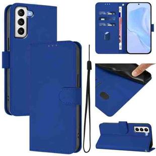 For Samsung Galaxy S21+ 5G Skin Feel Solid Color Leather Phone Case with Lanyard(Dark Blue)
