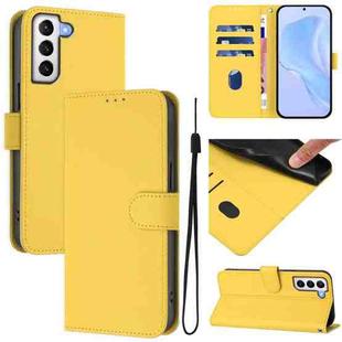 For Samsung Galaxy S21+ 5G Skin Feel Solid Color Leather Phone Case with Lanyard(Lemon Yellow)
