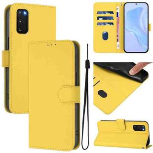 For Samsung Galaxy S20 FE 2022 Skin Feel Solid Color Leather Phone Case with Lanyard(Lemon Yellow)