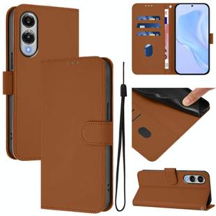 For Samsung Galaxy S25 Edge 5G Skin Feel Solid Color Leather Phone Case with Lanyard(Brown)