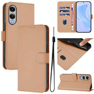 For Samsung Galaxy S25 Edge 5G Skin Feel Solid Color Leather Phone Case with Lanyard(Nude)