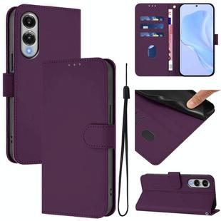 For Samsung Galaxy S25 Edge 5G Skin Feel Solid Color Leather Phone Case with Lanyard(Violet)